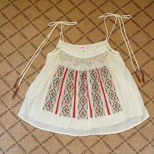 Fourty embroidered boho top w tassels NWOT S
